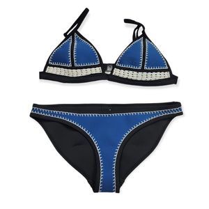 Triangle Royal Blue Black and White 2 piece Bikini Swimsuit Women's Size M/L